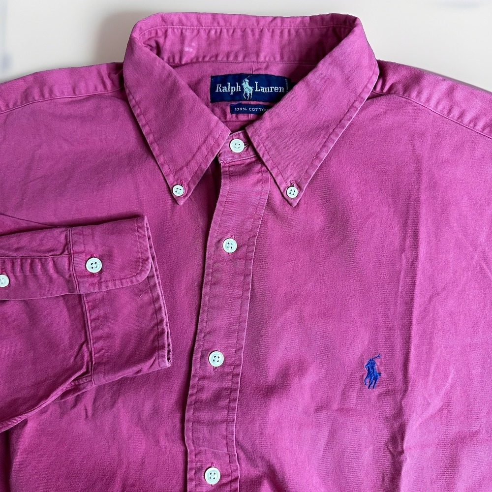 Vintage Polo Ralph Lauren Oxford Shirt Men's XXL Rose Red OCBD Blue Pony Cotton